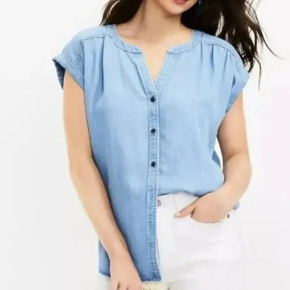 LOFT Chambray Button Down Top - Picture 1 of 10
